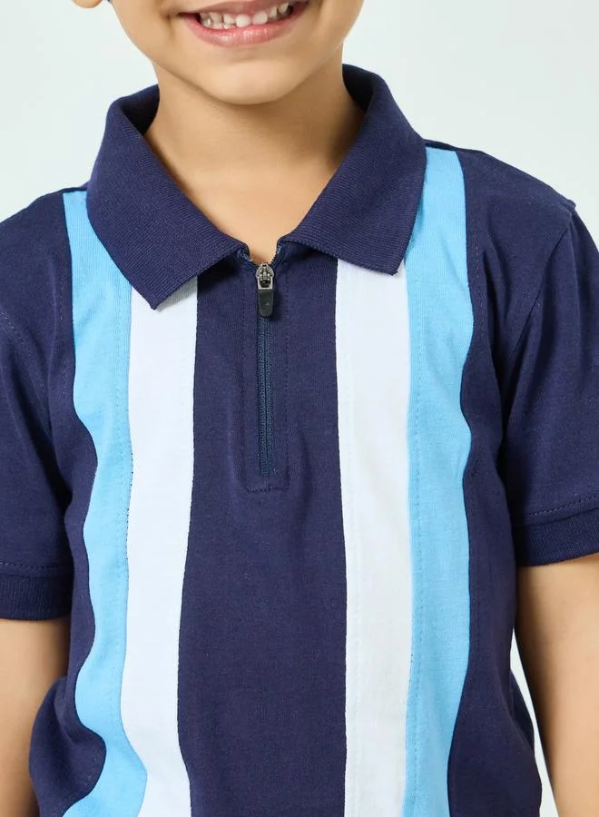 Styli Boys Navy Color Block Polo and Shorts Set
